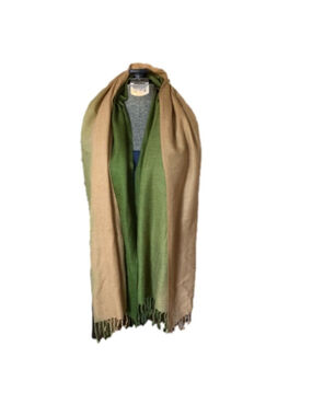 Pashmina scarf green to tan cashmere and silk blend
